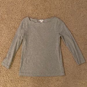 J Crew gray scalloped neck ¾ sleeve shirt